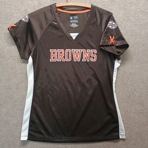 Cleveland Browns Women's V-Neck Jersey Shirt Embellished LARGE NFL Football Team